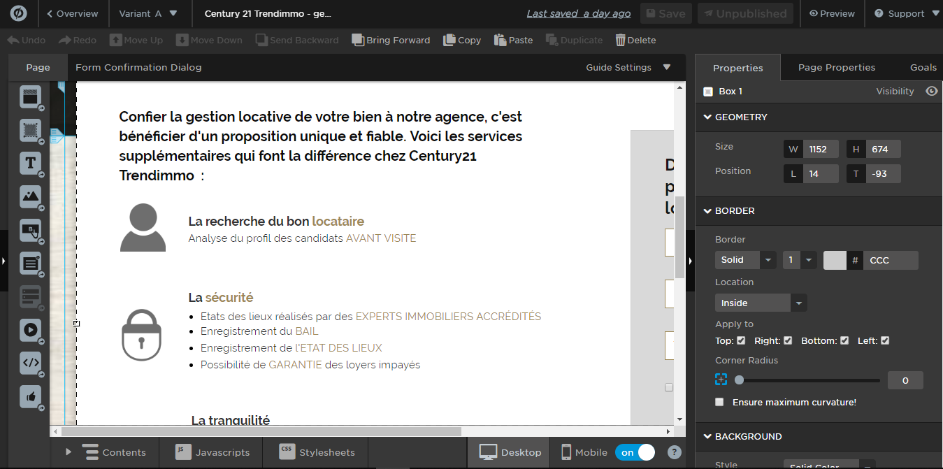 Interface outil Unbounce